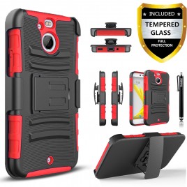 HTC Bolt, HTC 10 EVO Case, Dual Layers [Combo Holster] Case And Built-In Kickstand Bundled with [Premium Screen Protector] Hybird Shockproof And Circlemalls Stylus Pen (Red)